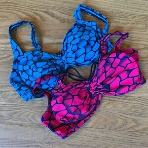 Jaberni Bikini Top 2 Set Blue & Pink Women Large UK 48 EUR 54